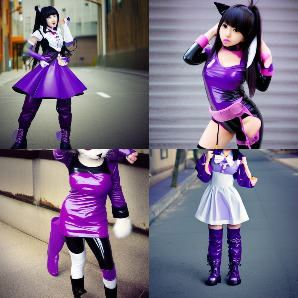 Kawaii Neko Girl in Latex with Cigarette