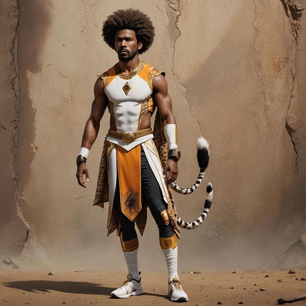 Athletic Trinidadian Man with Ocelot Features in Golden Ligh...