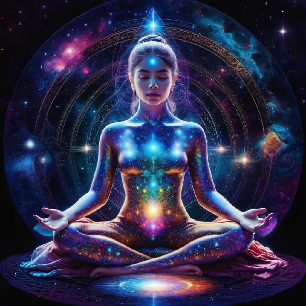 Holographic Meditation Scene Inspired by Visionary Art