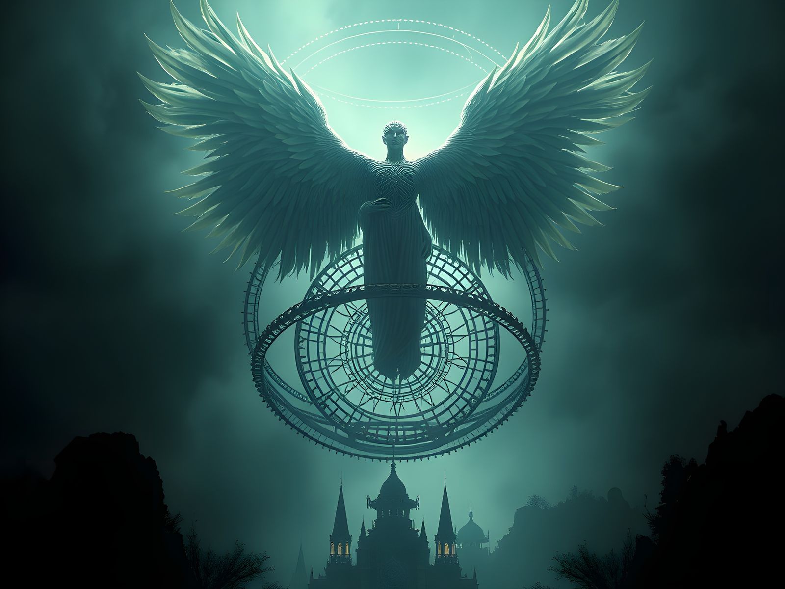 Biblically Accurate Angel Over Misty Village