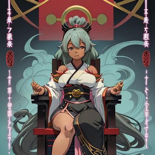 Ebony Japanese Princess on Jade Throne: Anime Style