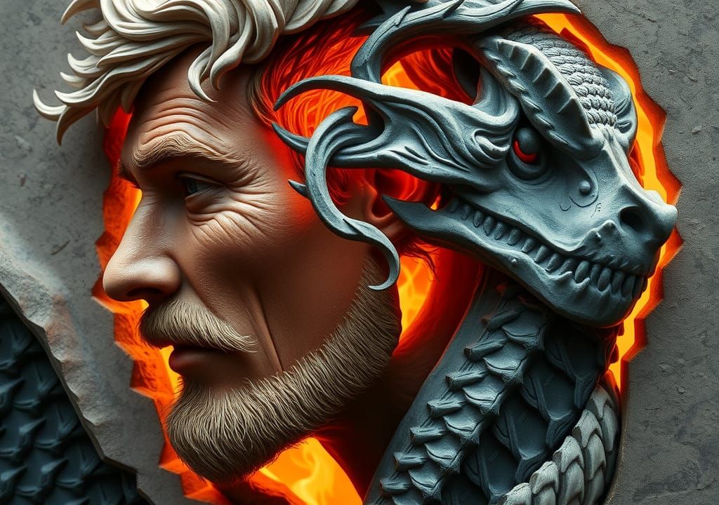 Dragon Within: Hyperrealistic Double Exposure Sculpture