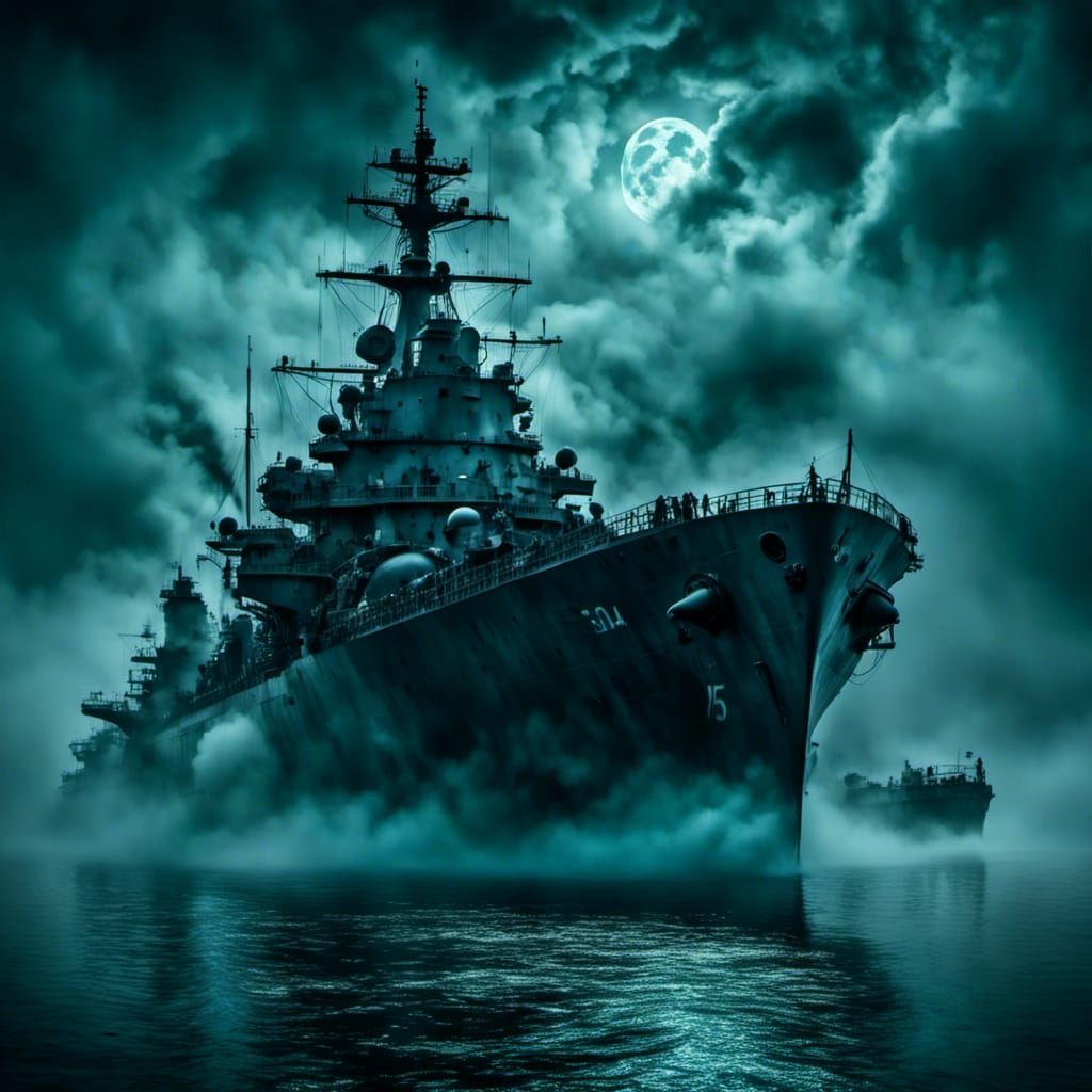 Sinister USS Eldridge Levitating in Eerie Mist