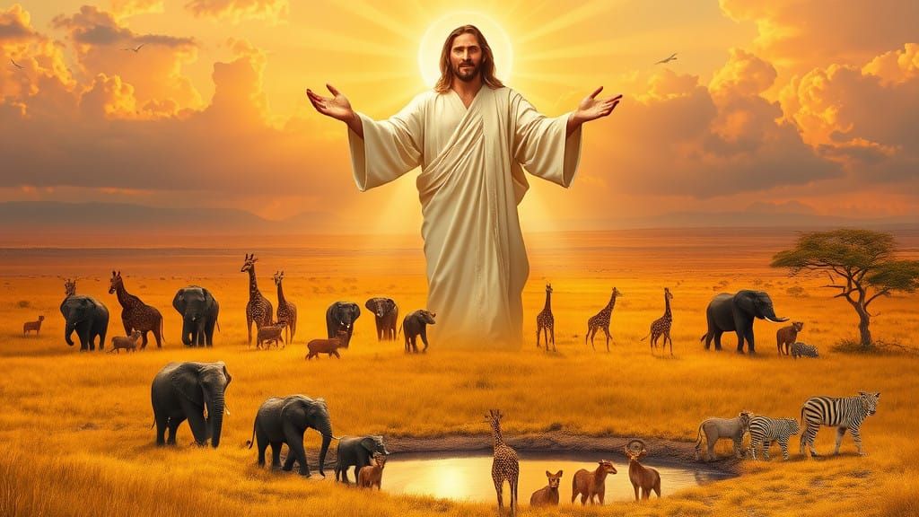 Divine God of Love Watches Over Majestic African Savanna in...