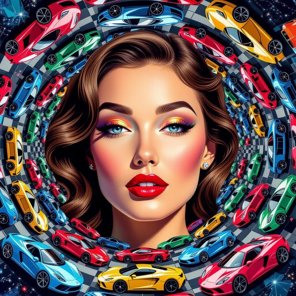 Droste Effect: Woman's Face of Luxury Sports Cars