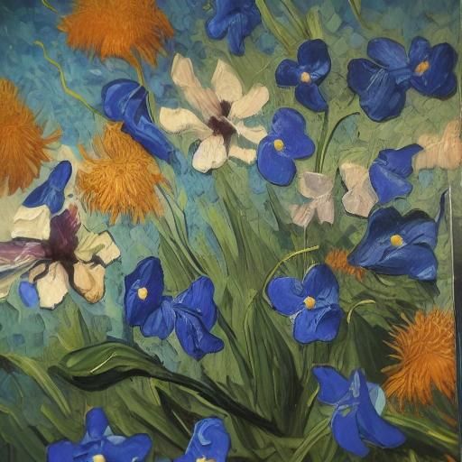 Vibrant Wild Violets in Impasto Oil Painting Style