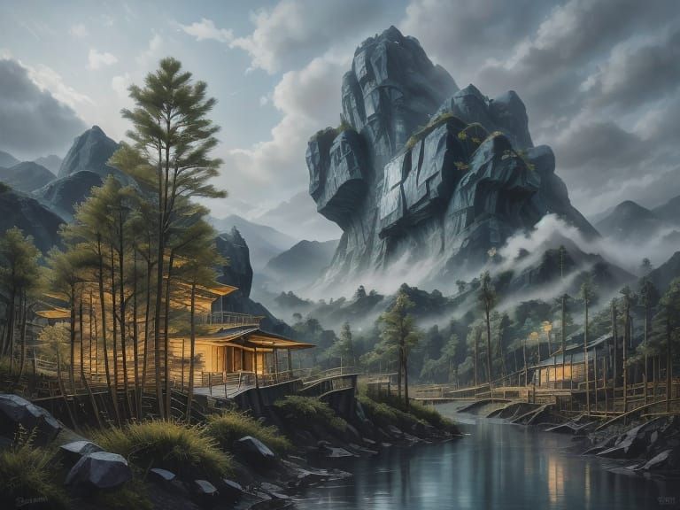 Ethereal Night Scene in Impasto Oil Pastel Style