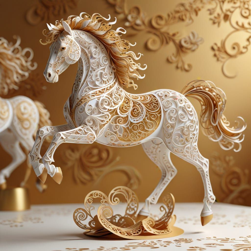Filigree Paper Horse Figurine in Dynamic Pose