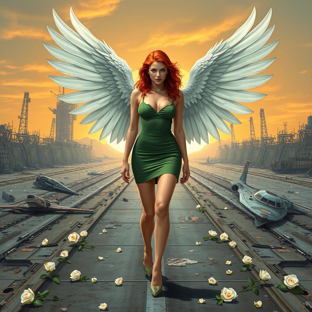 Angel Supermodel Struts Futuristic Spaceport Catwalk