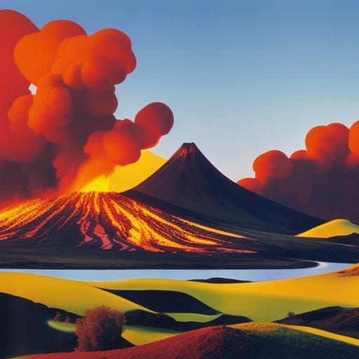 Psychedelic Volcano Golf Course in Retro Cartoon Style