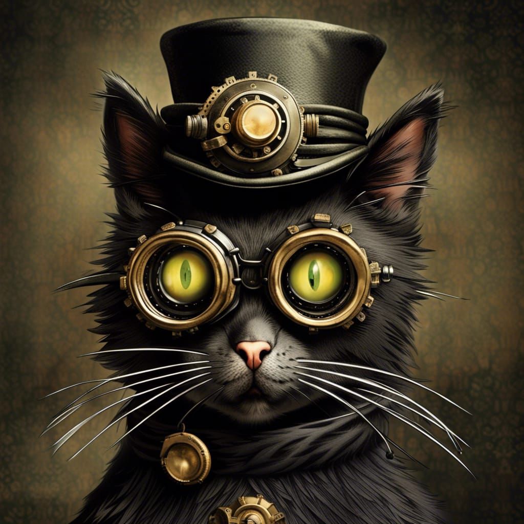 Steampunk Cat in Goggles and Top Hat