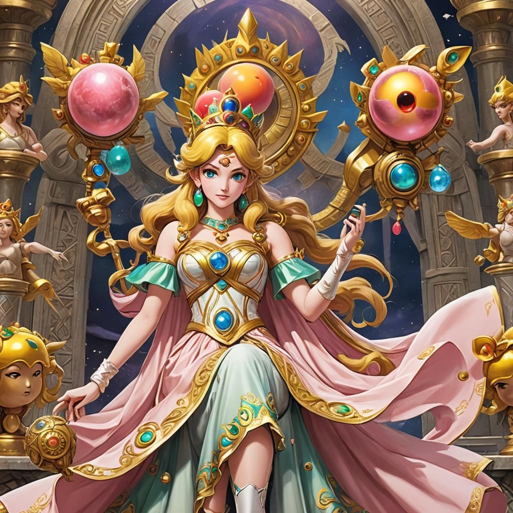Princess Peach dressed as the Goddess Hera.