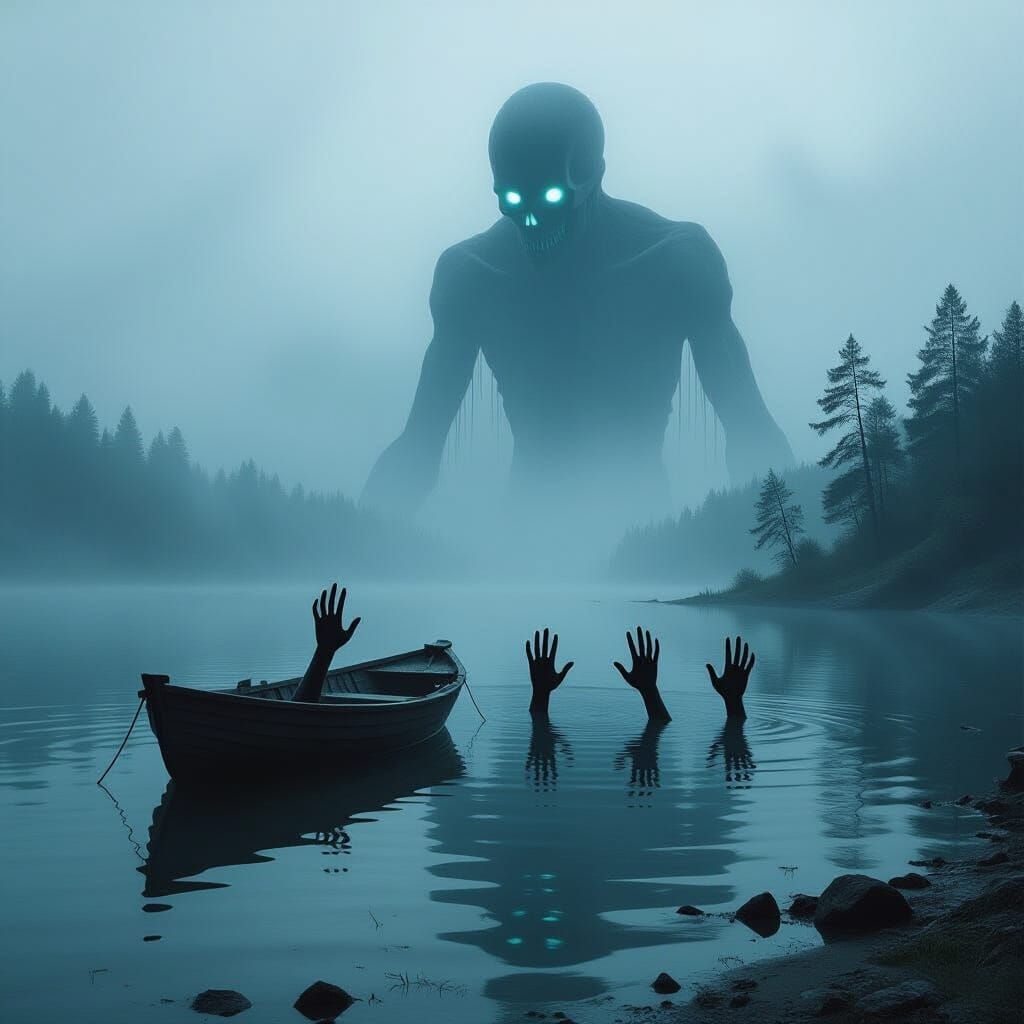 Eerie Skeletal Hands Emerge From Foggy Lake