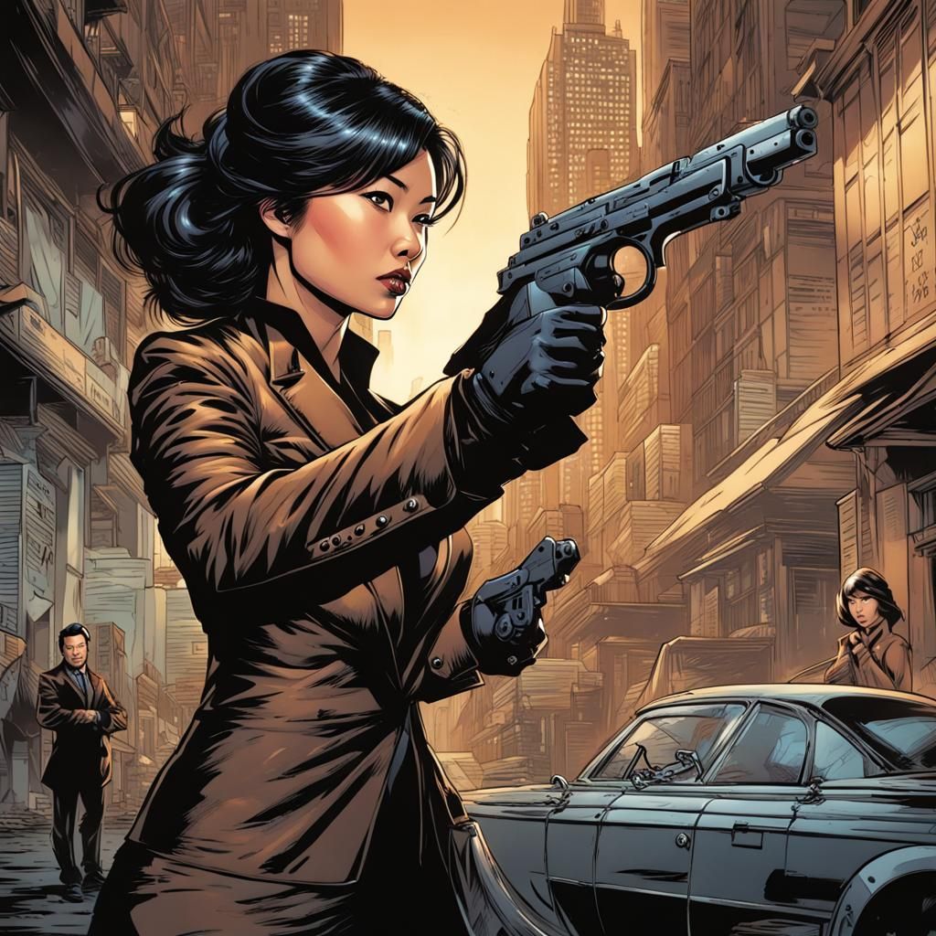 Asian Woman Secret Agent in Comic Book Art