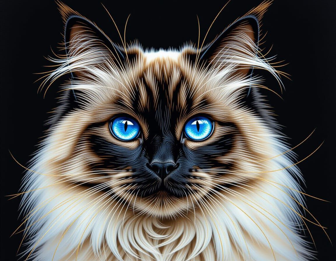 Himalayan Cat Portrait in Scratch Art Style