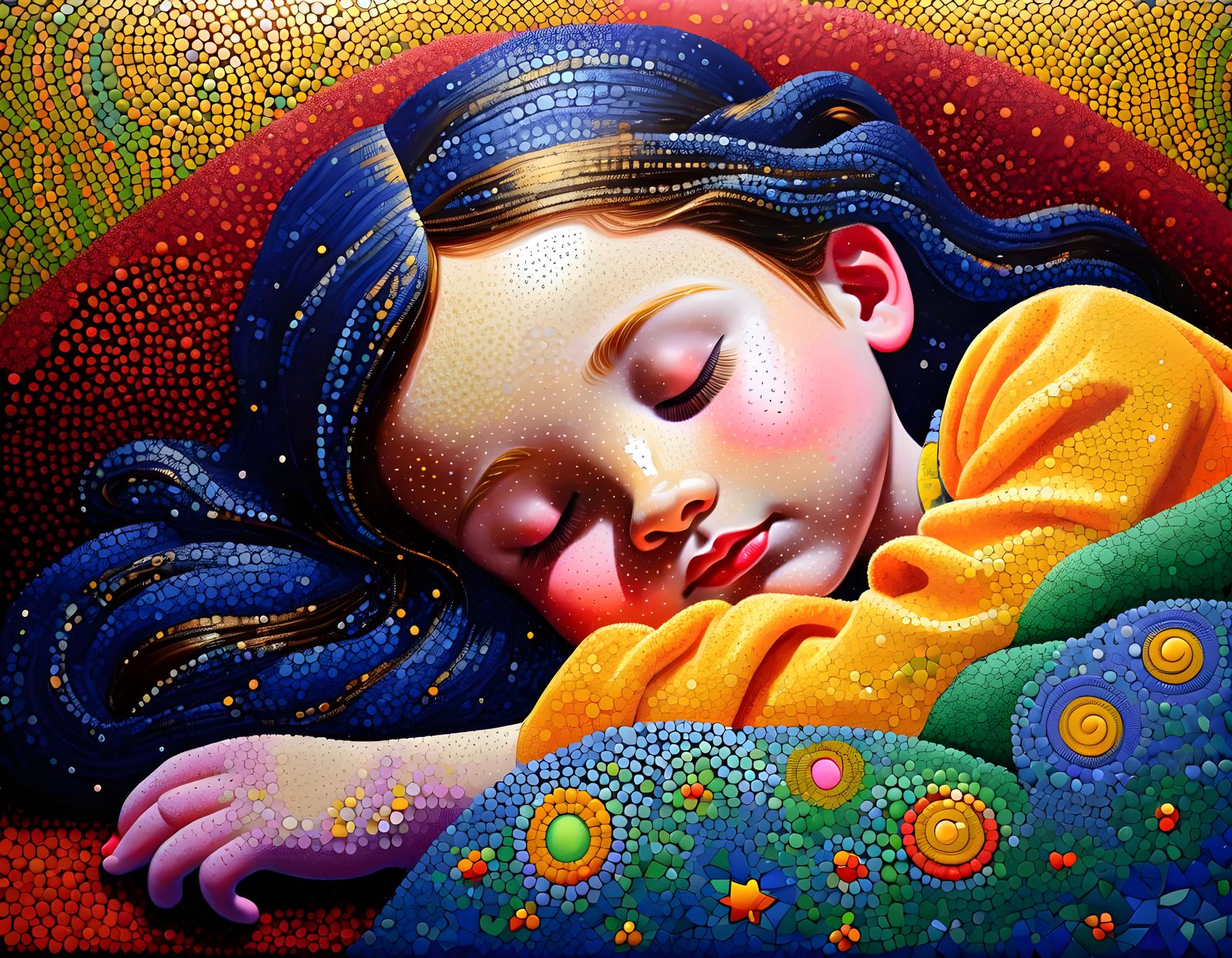 A Princess Slumbers in a Dreamy Pointillist Scene