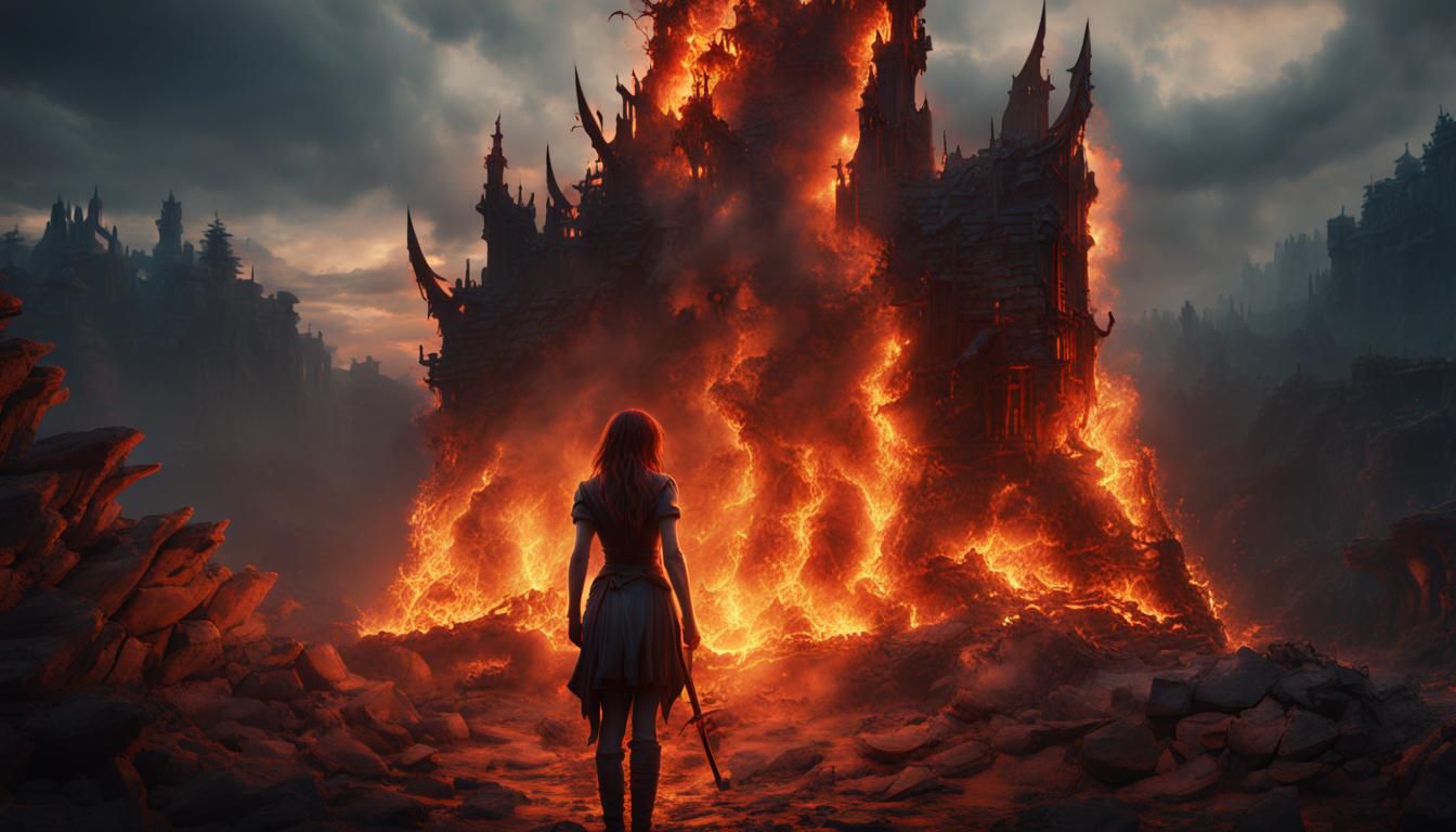 Girl Burning at the Stake: Detailed Fantasy Art