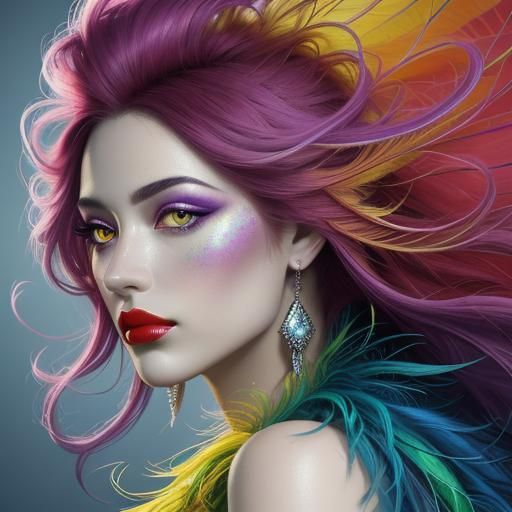 Abstract Expressionism Portrait: Woman with Peacock Feathers