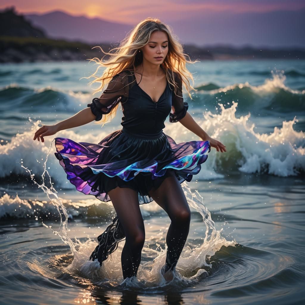 Woman Dancing on Water in Fantasy Style