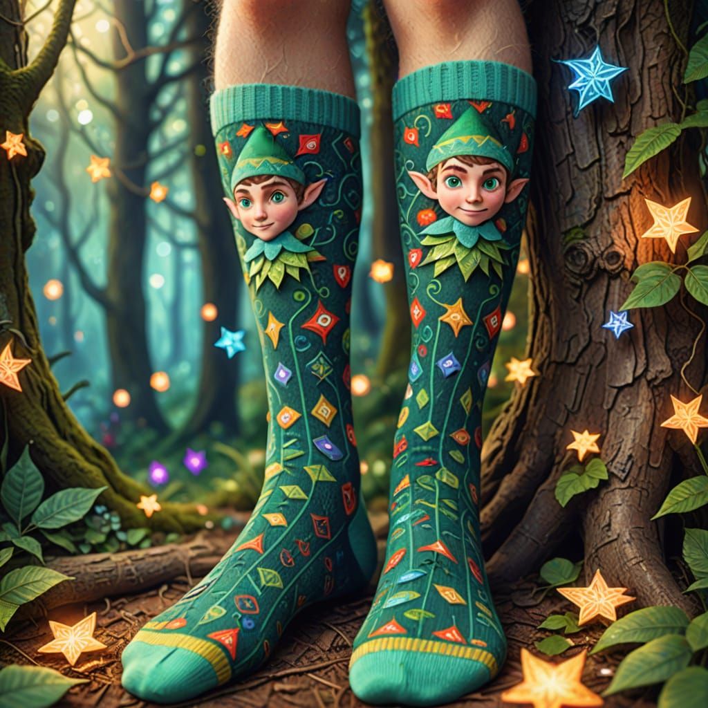 Elf in Intricately Patterned Socks: A Digital Art Fantasy