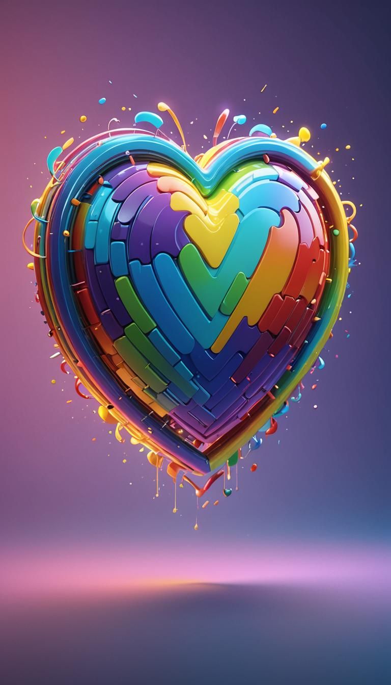 Glowing Rainbow Heart in 3D Digital Art