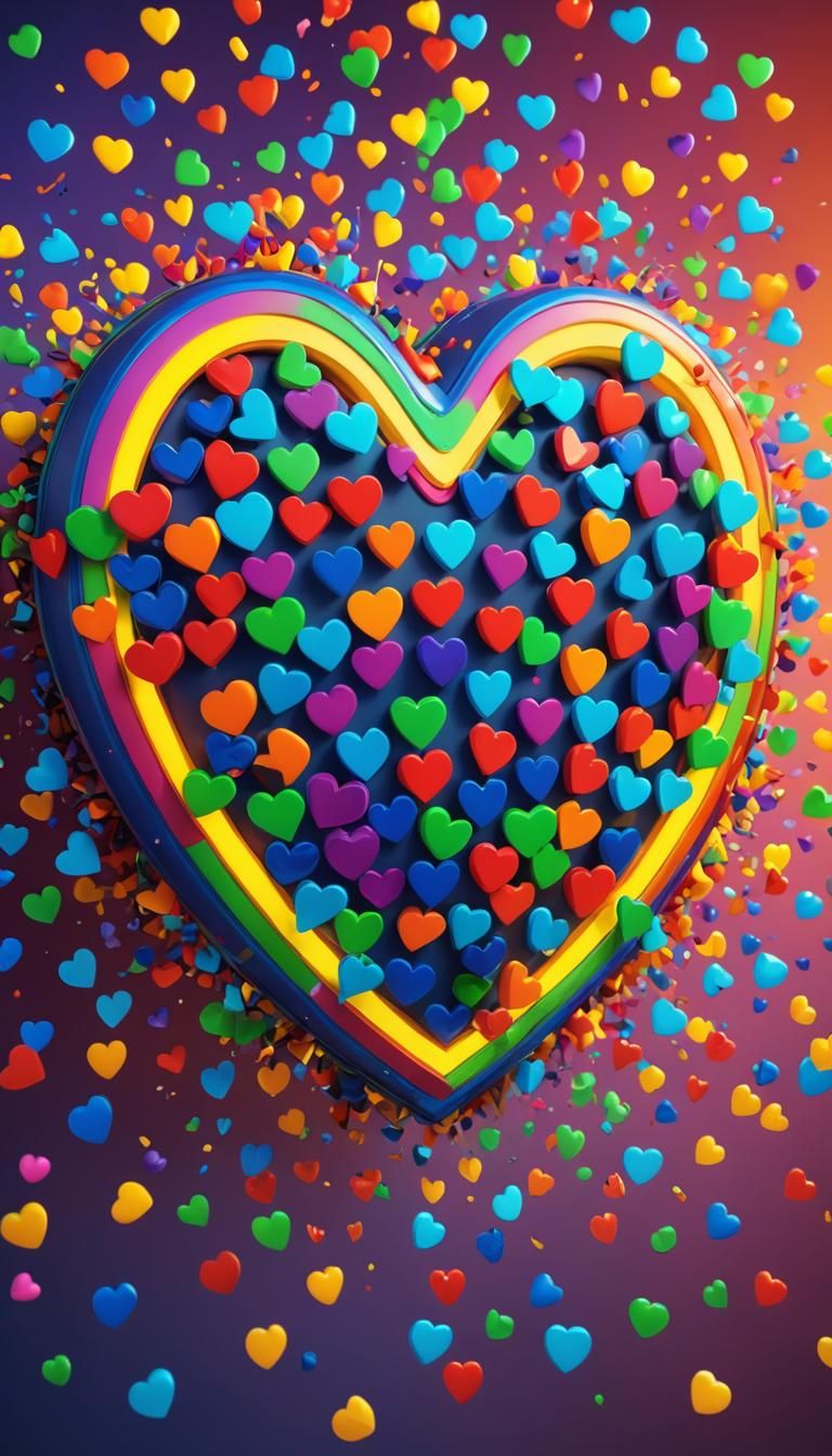 Radiant Rainbow Heart: 3D Digital Art