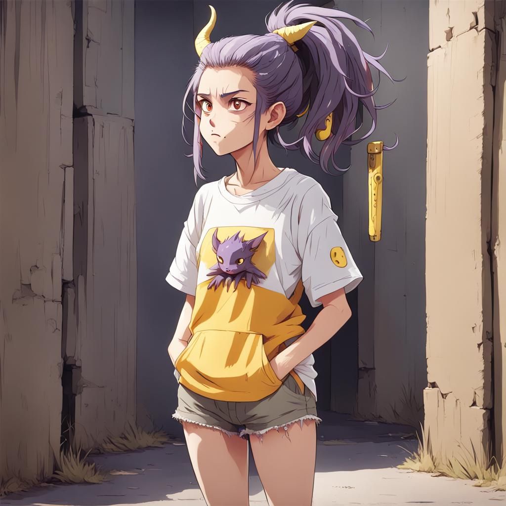 Malicious Horned Girl in Anime Key Visual Style