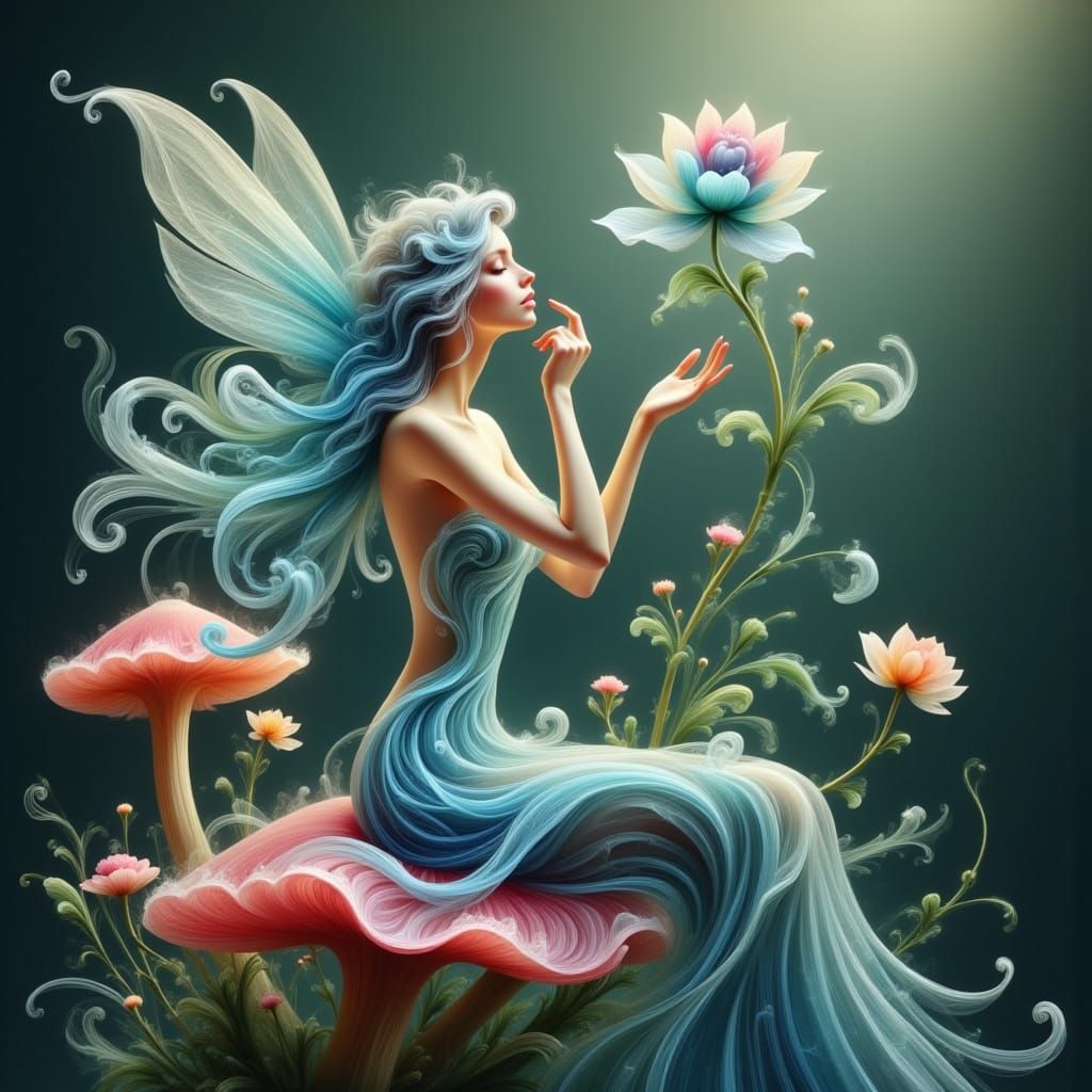 Ethereal Fairy in Whimsical Garden Scene