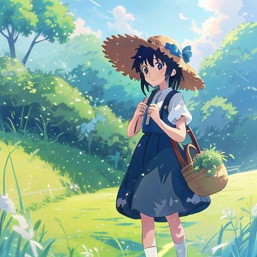Ghibli Style Girl in Flour Field