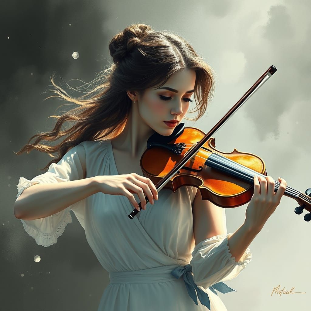 Monochromatic Watercolor: Woman Playing Violin
