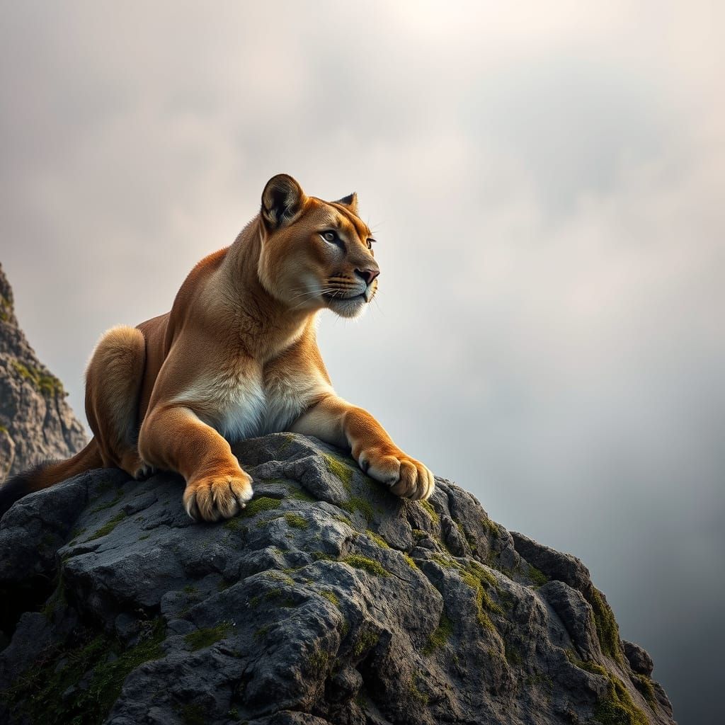 Majestic Mountain Lion in Serene Morning Fog