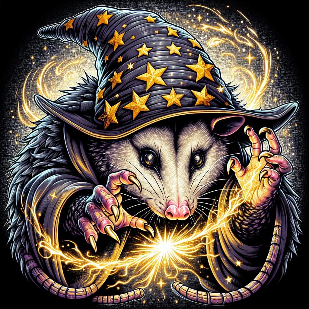 Wizard Opossum Casting a Spell with Energy