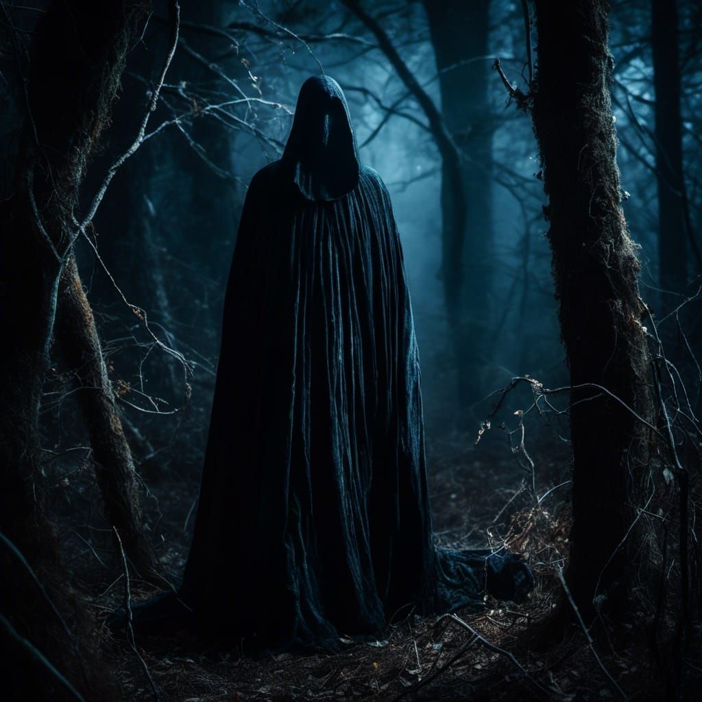 Blue Ghost Lost in Dark Fantasy Forest