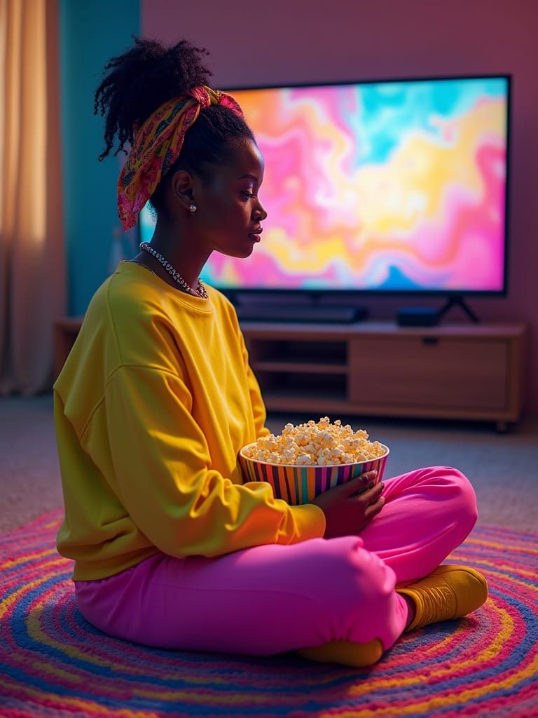 Black Woman Relaxing at Home in Dreamlike Style