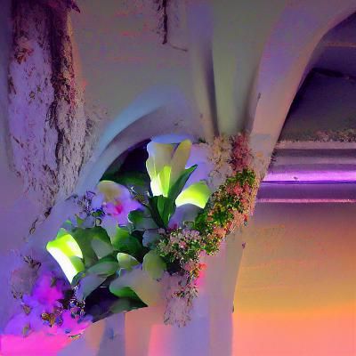 Floral Archway Lit by Fluorescent Lights