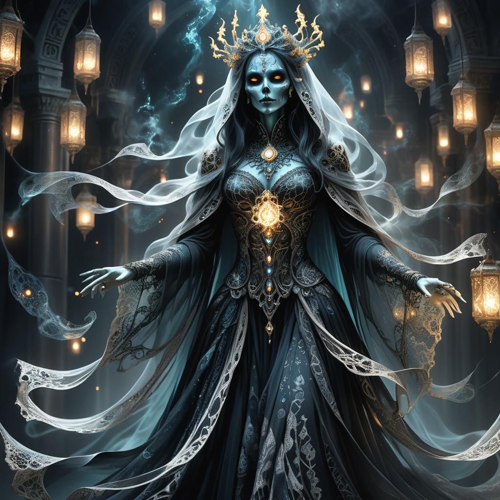 Lich Channeling Abyssal Magic in Digital Art Style