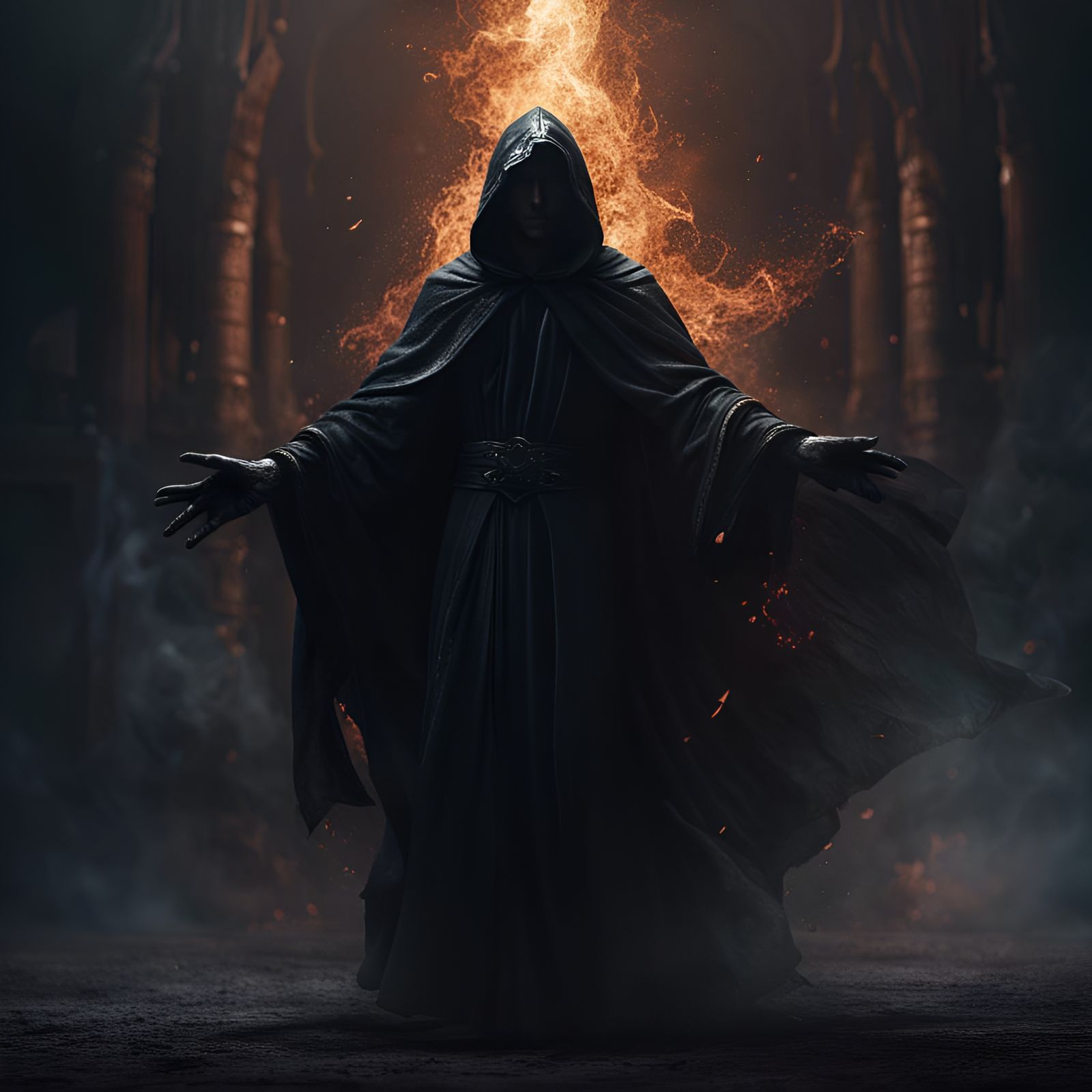 Dark Robed Figure in Purgatory: Fantasycore Artwork