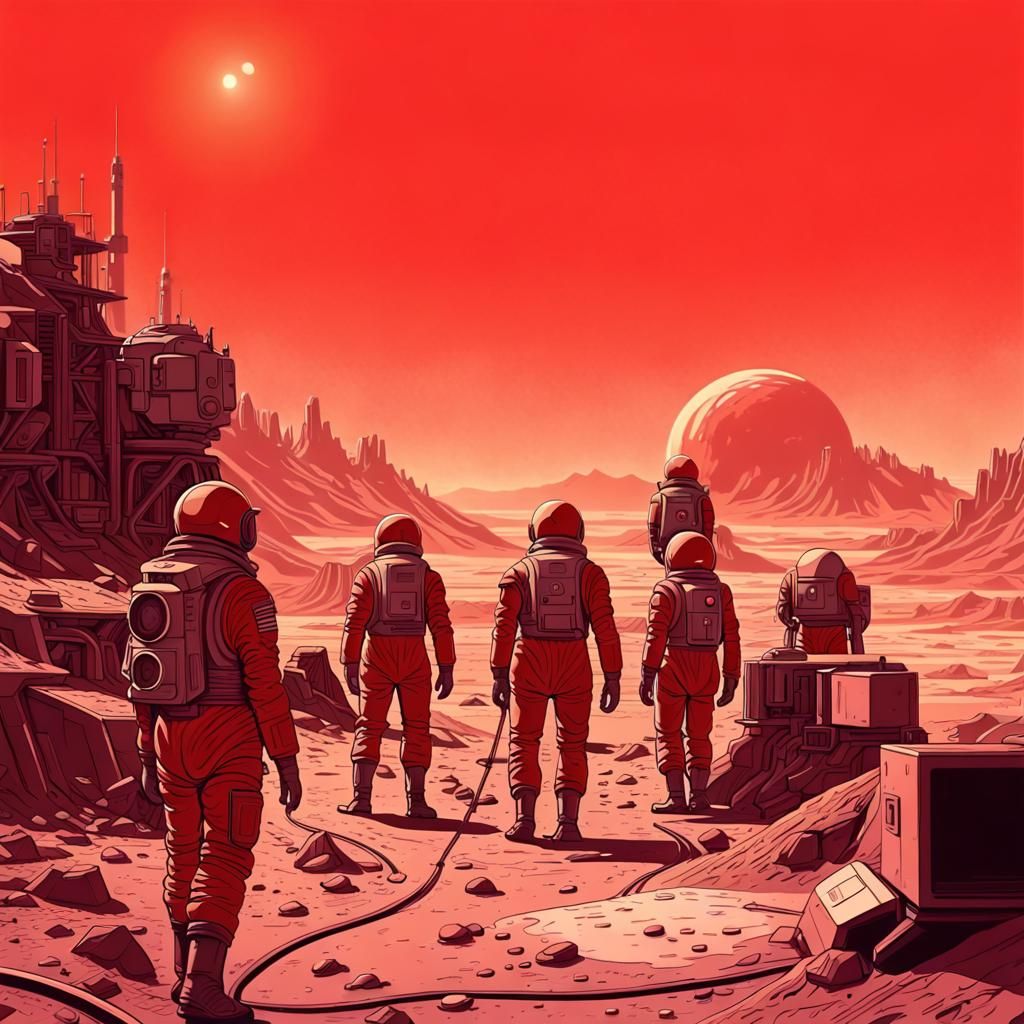 Soviet Cosmonauts Mining on Mars: Retro-Futuristic Art