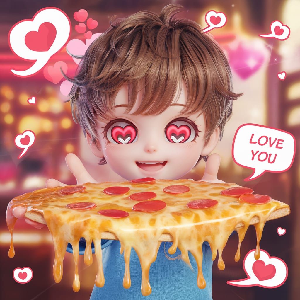 Anime Boy Offers Cheesy Pizza Slice