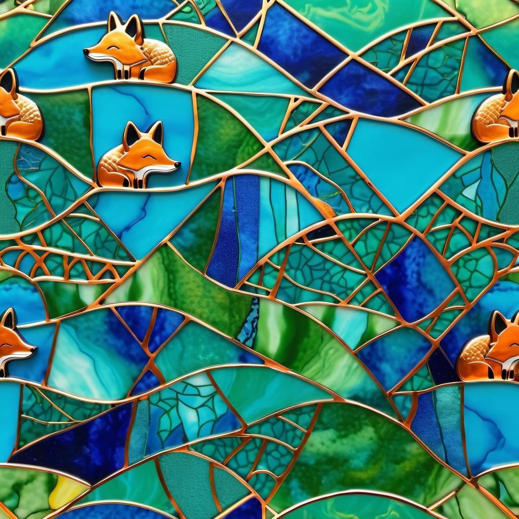 Kintsugi Kitsune Fox in Art Nouveau Style