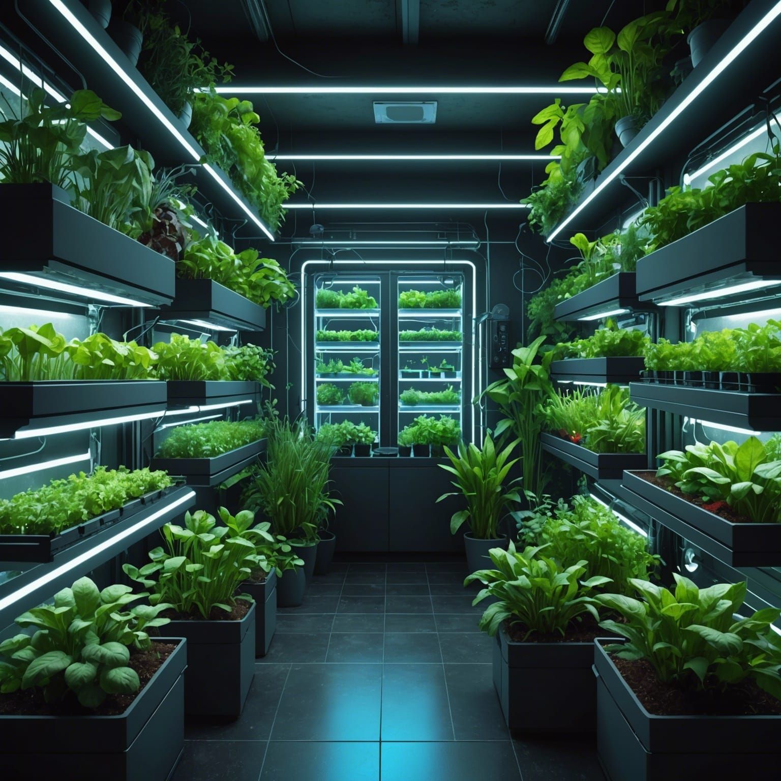 Futuristic Bioluminescent Food Garden in Biopunk Style