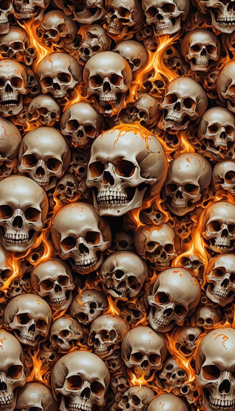 Skull Ablaze with Fiery Orange Lava