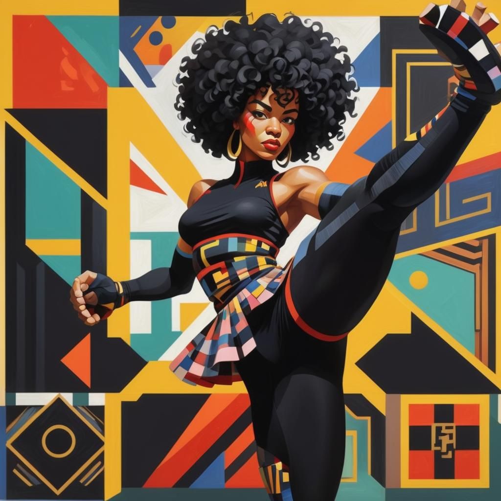 Cubist Kung Fu Fighter in Geometric Fauvism Style