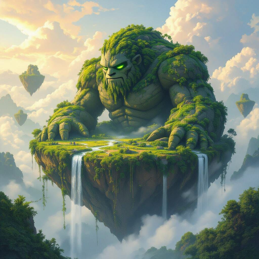 Ancient Golem Slumbers on Floating Island, Jungle Flora Over...