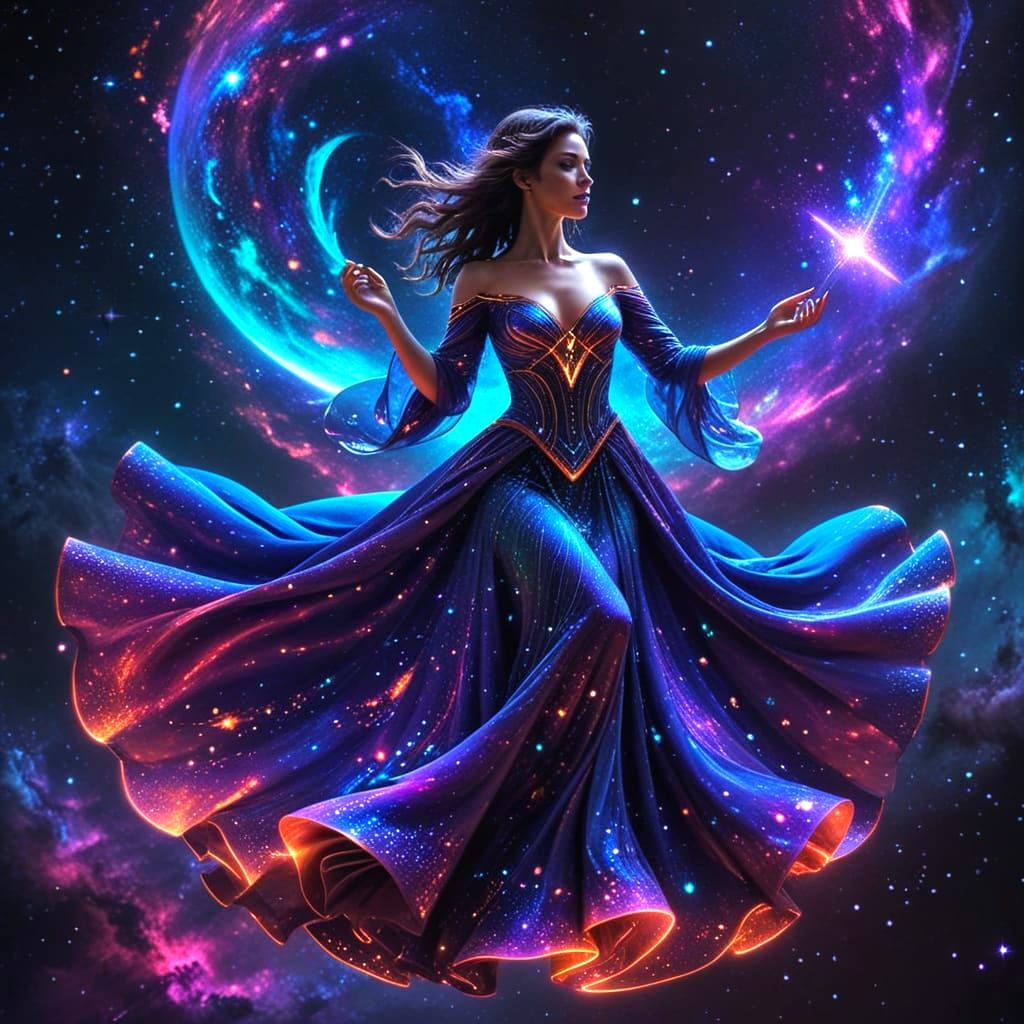 Cosmic Sorceress in Neon Galaxy