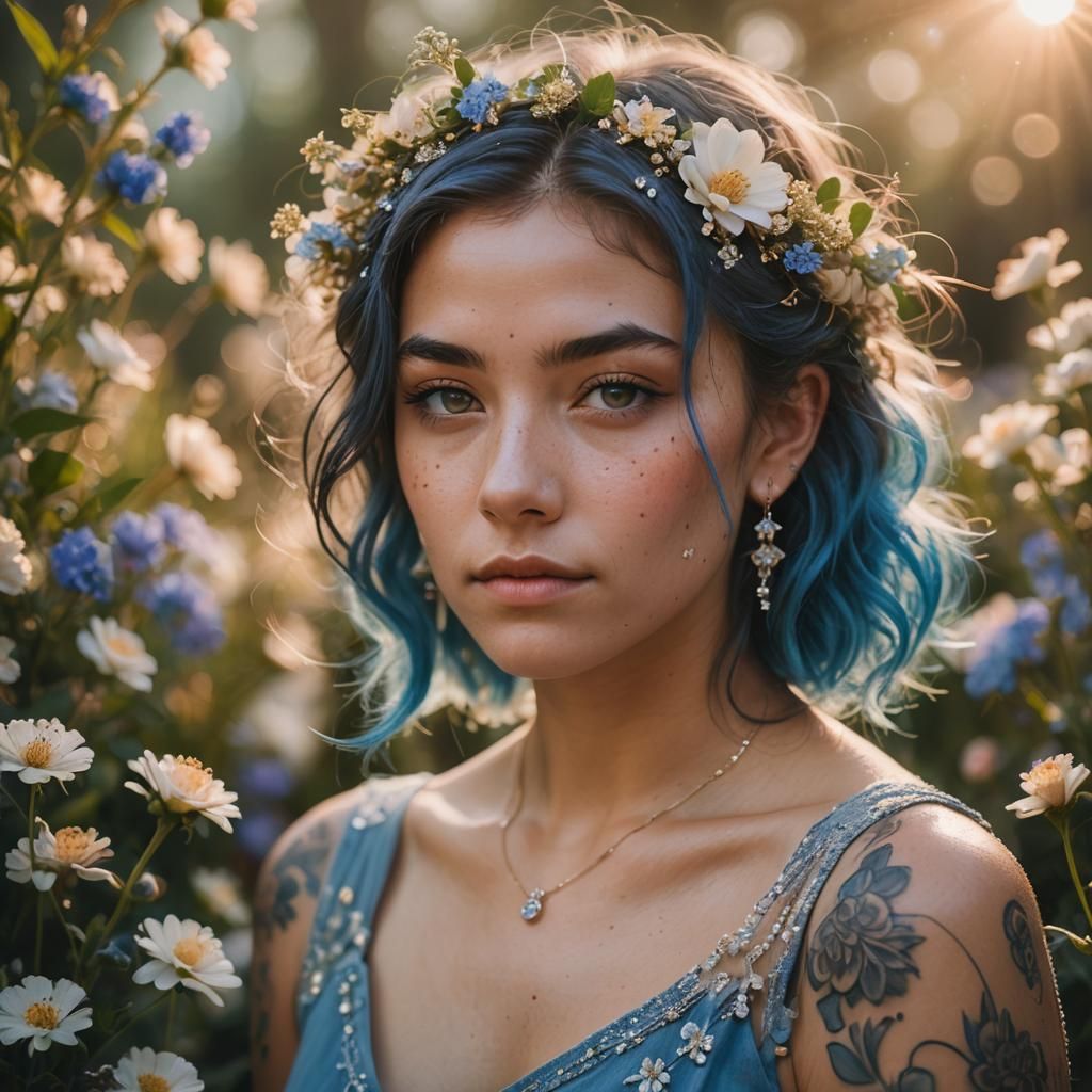 Ethereal Portrait of Person with Blue Tattoo