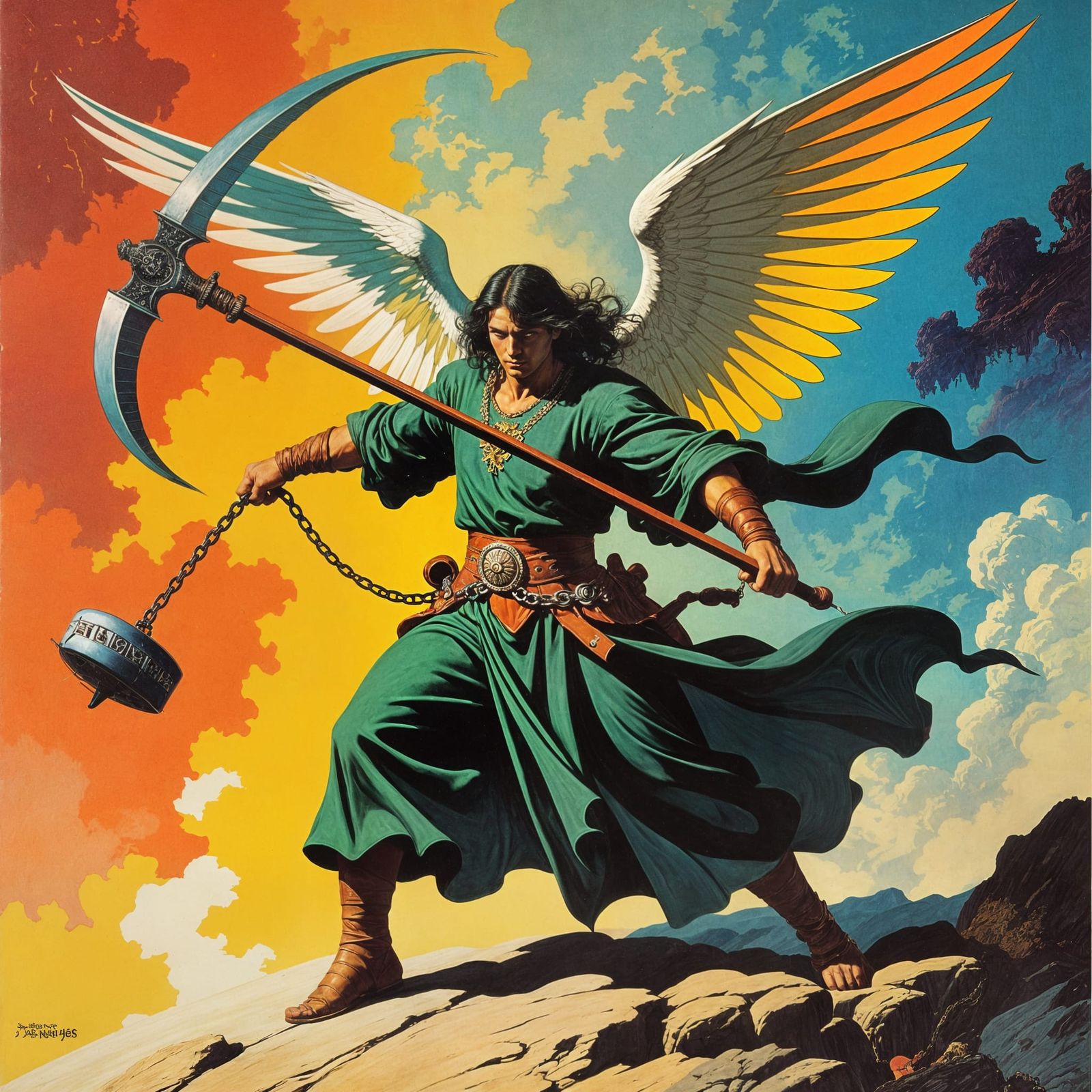 Angel Saint Flail on Chain - Vintage Fantasy Art