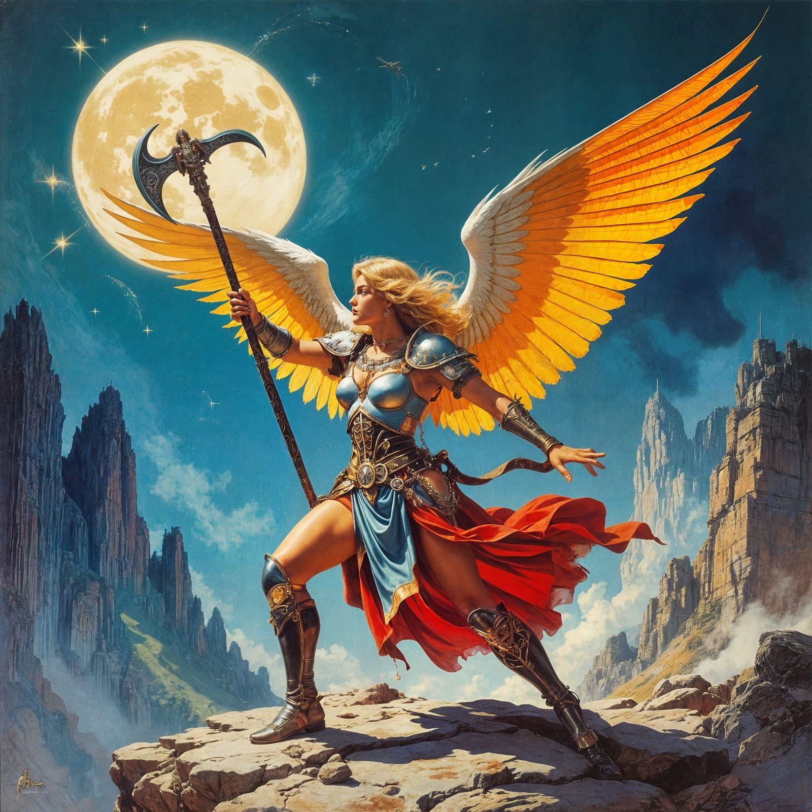 Warrior Angel with Flail in Vintage Fantasy Style