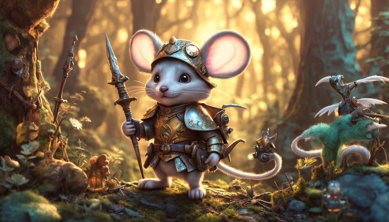 Whimsical Mouse Knight in Enchanted Forest