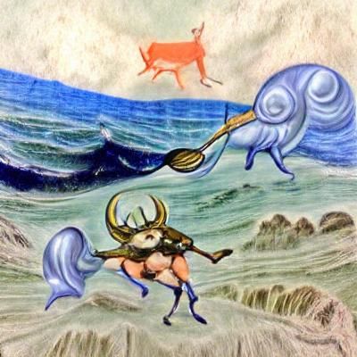 Mythical Shellfish Centaur Hunting Manta Deer